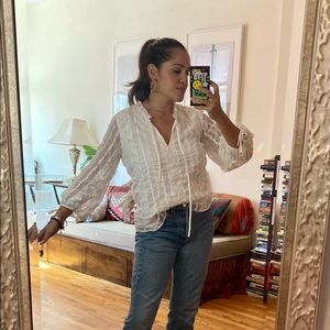 Amanda Uprichard white lace and silk 3/4 sleeve top. Bridal collection. Size S.